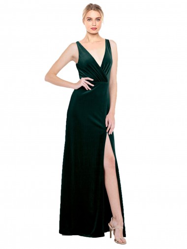 V-Back Sleeveless V-Neck A-Line Stretch Velvet Black Tie Evening Dress / Prom Dress / Bridesmaid Dress Worcester