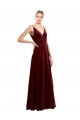 V-Back Burgundy Sleeveless V-Neck A-Line Stretch Velvet Bridesmaid Dress / Evening Dress Worcester