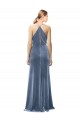 Keyhole Back Dusty Blue Sleeveless Spaghetti Straps A-Line Stretch Velvet Prom Dress / Bridesmaid Dress Worcester