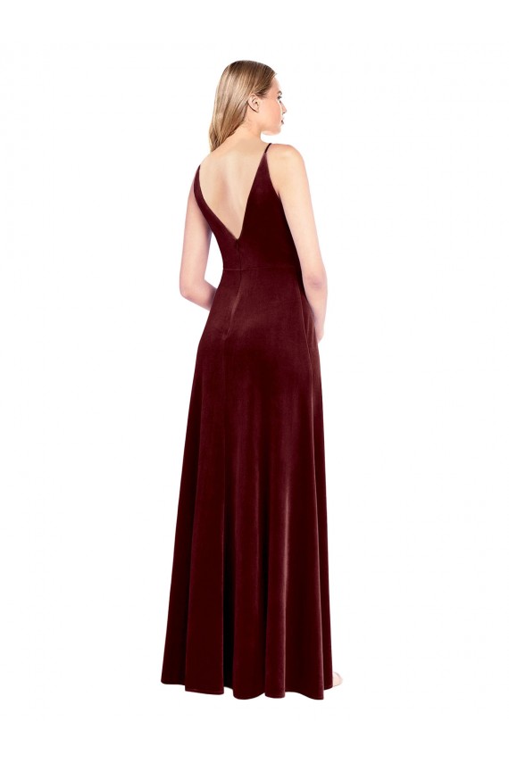 V-Back Sleeveless V-Neck A-Line Stretch Velvet Black Tie Prom Dress / Bridesmaid Dress Worcester