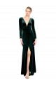 Open Back Long Sleeves V-Neck A-Line Stretch Velvet Black Tie Prom Dress / Bridesmaid Dress Worcester