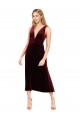 V-Back Burgundy Sleeveless V-Neck A-Line Stretch Velvet Prom Dress / Bridesmaid Dress Worcester