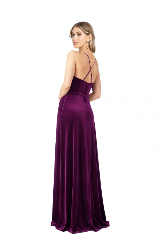 Criss Cross Back Sleeveless Scoop Neck A-Line Stretch Velvet Formal Evening Gown / Prom Dress / Bridesmaid Dress Worcester
