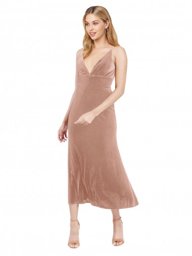 V-Back Pink Sleeveless V-Neck A-Line Stretch Velvet Prom Dress / Bridesmaid Dress Worcester