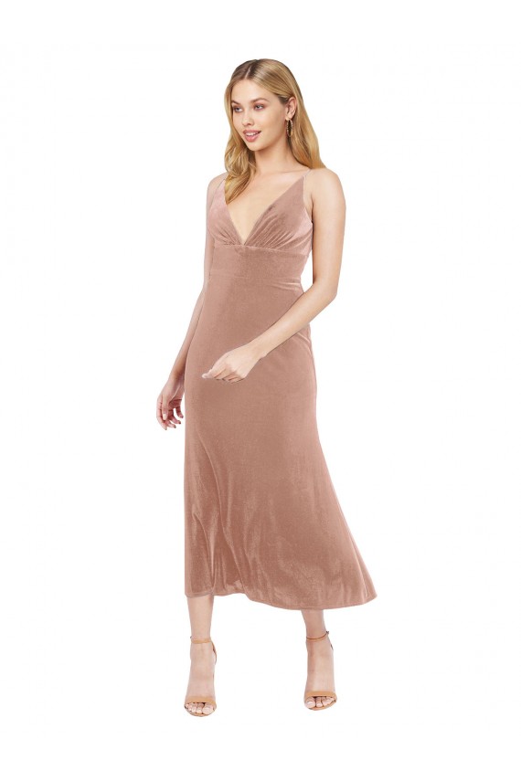 V-Back Pink Sleeveless V-Neck A-Line Stretch Velvet Prom Dress / Bridesmaid Dress Worcester