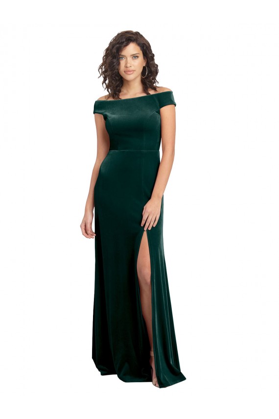Cap Sleeves Square Neck A-Line Stretch Velvet Formal Evening Gown / Prom Dress / Bridesmaid Dress Worcester