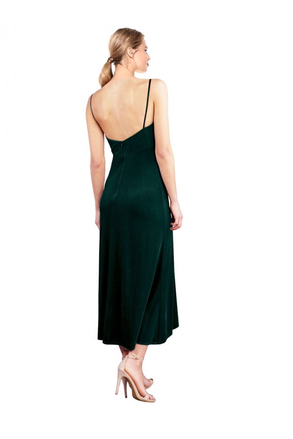 Low Back Sleeveless Spaghetti Straps A-Line Stretch Velvet Prom Dress / Bridesmaid Dress Worcester