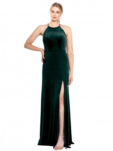 Keyhole Back Dark Green Sleeveless Spaghetti Straps A-Line Stretch Velvet Prom Dress / Bridesmaid Dress Worcester
