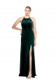 Keyhole Back Dark Green Sleeveless Spaghetti Straps A-Line Stretch Velvet Prom Dress / Bridesmaid Dress Worcester