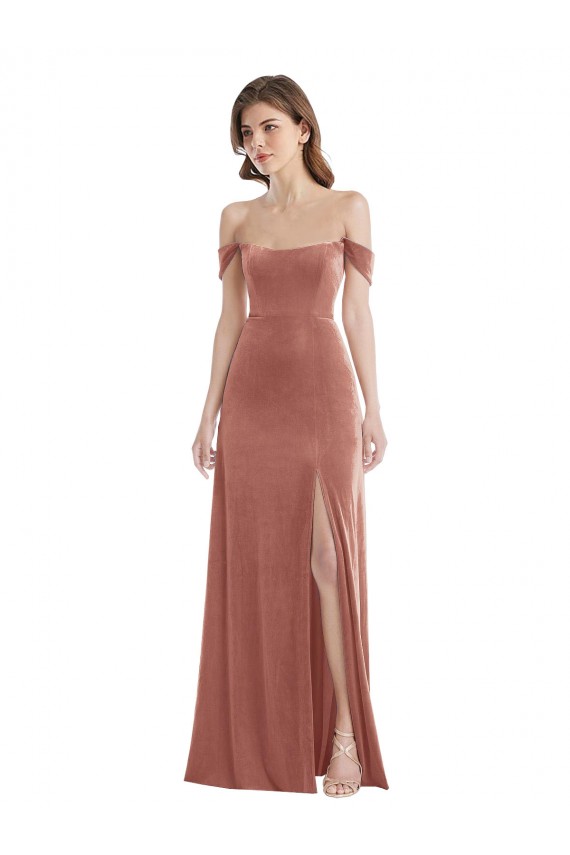 Cinnamon Rose Sleeveless Off the Shoulder A-Line Stretch Velvet Semi Formal Evening Dress / Prom Dress / Bridesmaid Dress Worcester