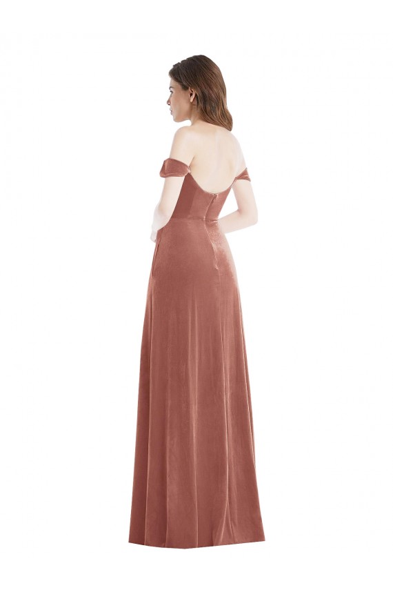 Cinnamon Rose Sleeveless Off the Shoulder A-Line Stretch Velvet Semi Formal Evening Dress / Prom Dress / Bridesmaid Dress Worcester