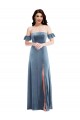 Low Back Ruffle Sleeves Off the Shoulder A-Line Stretch Velvet Formal Dress / Bridesmaid Dress Worcester
