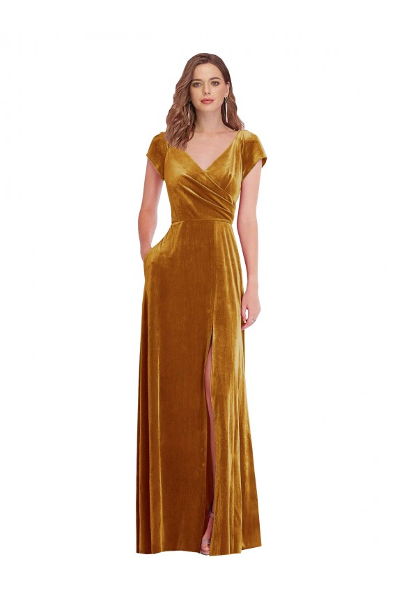 Cap Sleeves V-Neck Sheath Stretch Velvet Formal Evening Gown / Prom Dress / Bridesmaid Dress Worcester