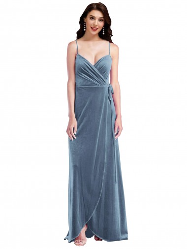 Low Back Dusty Blue Sleeveless Sweetheart A-Line Stretch Velvet Semi Formal Evening Dress / Prom Dress / Bridesmaid Dress Worcester