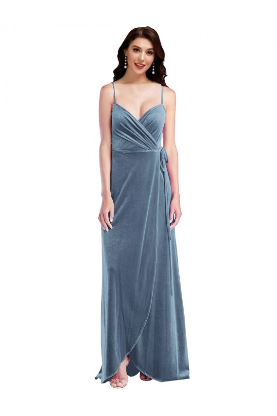Low Back Dusty Blue Sleeveless Sweetheart A-Line Stretch Velvet Semi Formal Evening Dress / Prom Dress / Bridesmaid Dress Worcester