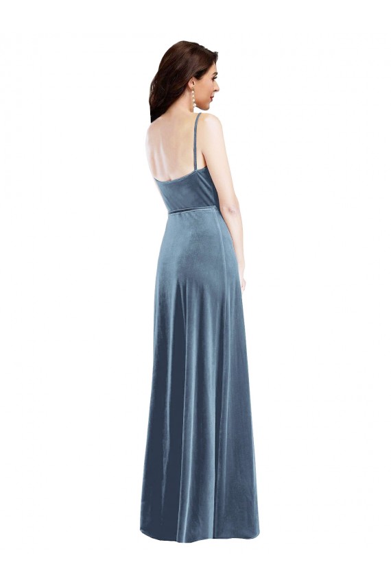 Low Back Dusty Blue Sleeveless Sweetheart A-Line Stretch Velvet Semi Formal Evening Dress / Prom Dress / Bridesmaid Dress Worcester