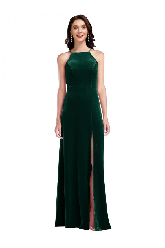 Sleeveless Halter Neck A-Line Stretch Velvet Semi Formal Evening Dress / Prom Dress / Bridesmaid Dress Worcester