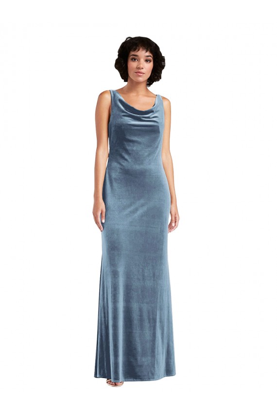 V-Back Sleeveless Cowl Neck Sheath Stretch Velvet Evening Dress / Bridesmaid Dress Worcester