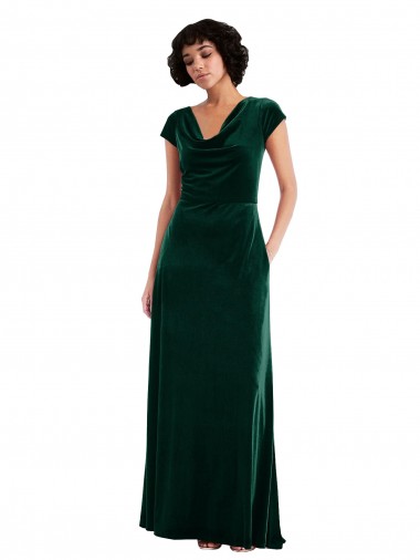 Cap Sleeves Cowl Neck A-Line Stretch Velvet Black Tie Evening Gown / Prom Dress / Bridesmaid Dress Worcester