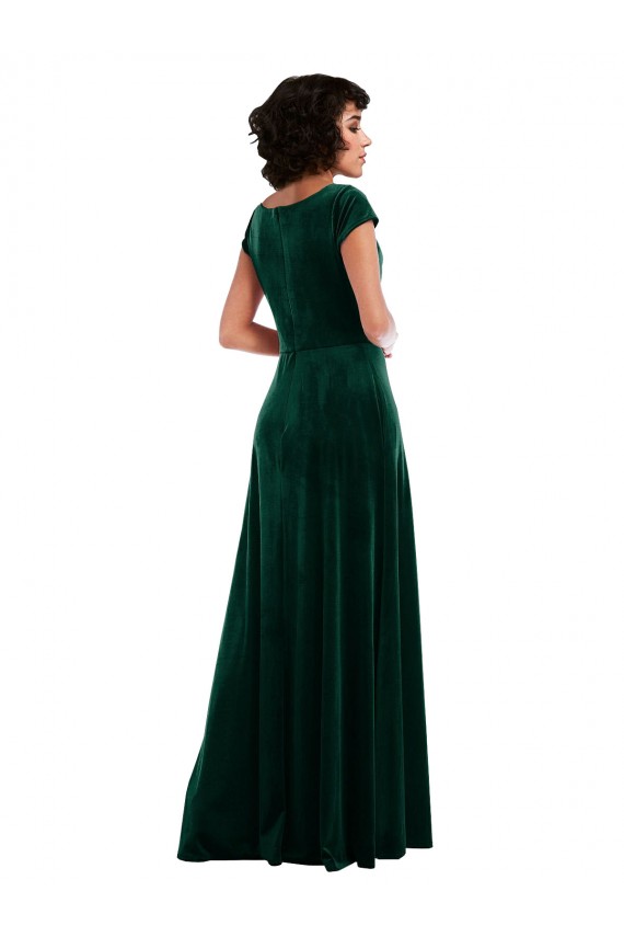 Cap Sleeves Cowl Neck A-Line Stretch Velvet Black Tie Evening Gown / Prom Dress / Bridesmaid Dress Worcester