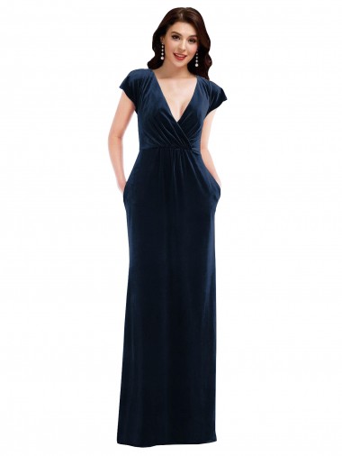 Flutter Sleeves V-Neck A-Line Stretch Velvet Formal Dress / Bridesmaid Dress Worcester