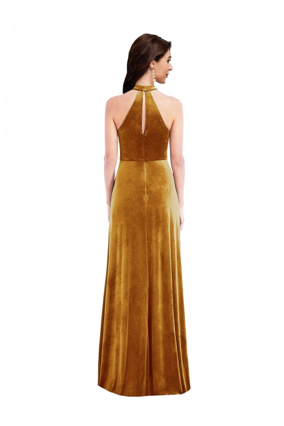 Keyhole Back Sleeveless Halter Neck Trumpet Stretch Velvet Semi Formal Evening Dress / Prom Dress / Bridesmaid Dress Worcester