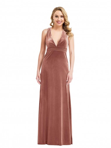 Criss Cross Open Back Sleeveless V-Neck A-Line Stretch Velvet Bridesmaid Dress / Evening Dress Worcester