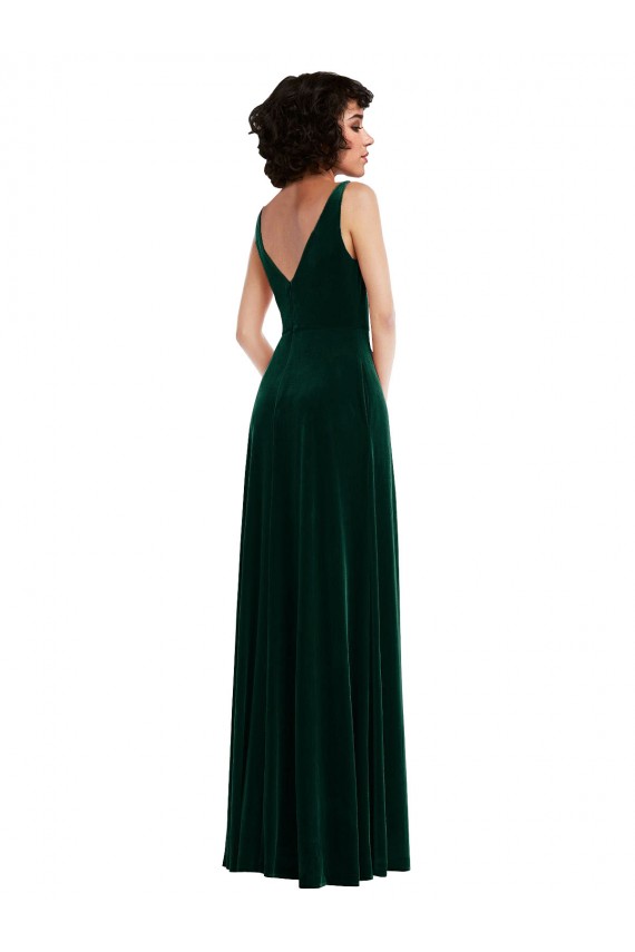 V-Back Dark Green Sleeveless V-Neck A-Line Stretch Velvet Bridesmaid Dress / Evening Dress Worcester