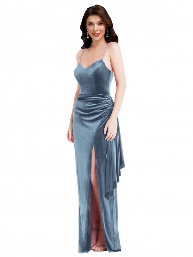 Low Back Sleeveless Spaghetti Straps Trumpet Stretch Velvet Formal Evening Gown / Prom Dress / Bridesmaid Dress Worcester