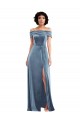 Dusty Blue Sleeveless Off the Shoulder A-Line Stretch Velvet Semi Formal Evening Dress / Prom Dress / Bridesmaid Dress Worcester