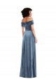 Dusty Blue Sleeveless Off the Shoulder A-Line Stretch Velvet Semi Formal Evening Dress / Prom Dress / Bridesmaid Dress Worcester