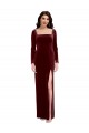 Low Back Long Sleeves Spaghetti Straps A-Line Stretch Velvet Prom Dress / Bridesmaid Dress Worcester