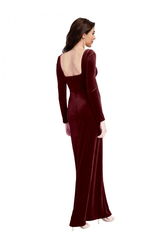 Low Back Long Sleeves Spaghetti Straps A-Line Stretch Velvet Prom Dress / Bridesmaid Dress Worcester