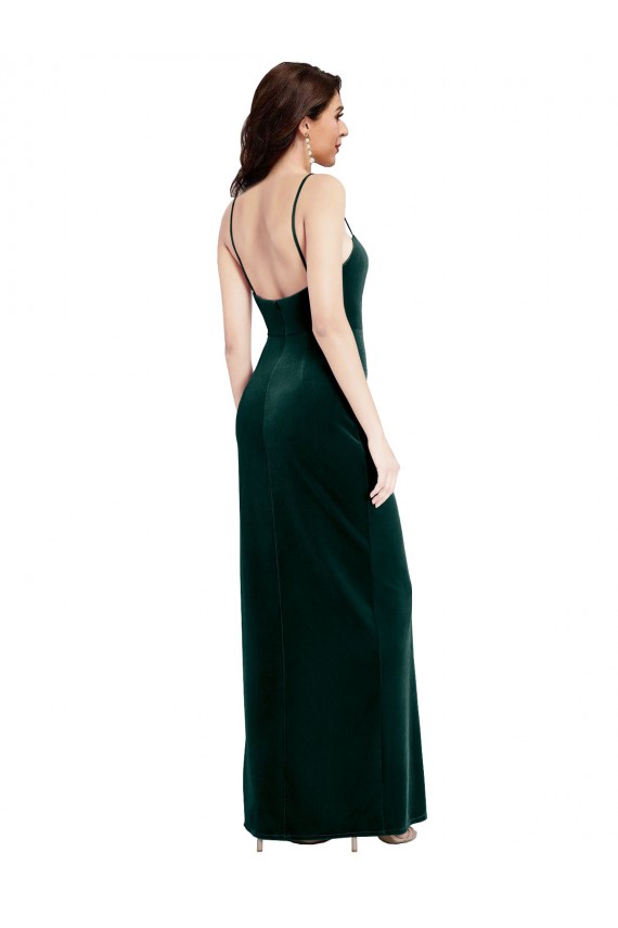 Low Back Sleeveless Spaghetti Straps Sheath Stretch Velvet Prom Dress / Bridesmaid Dress Worcester