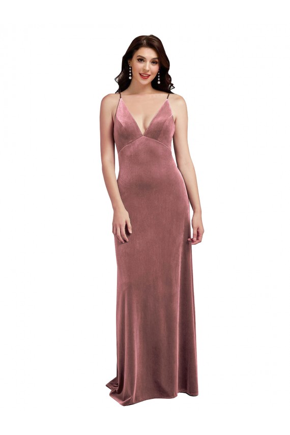 Low Back Cinnamon Rose Sleeveless V-Neck A-Line Stretch Velvet Formal Evening Gown / Prom Dress / Bridesmaid Dress Worcester