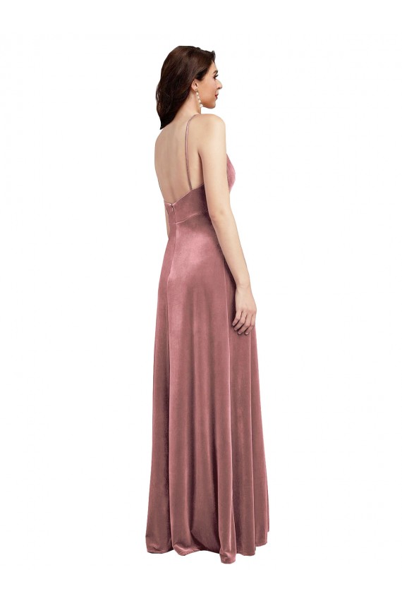 Low Back Cinnamon Rose Sleeveless V-Neck A-Line Stretch Velvet Formal Evening Gown / Prom Dress / Bridesmaid Dress Worcester