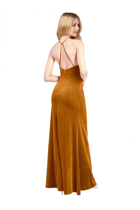 Criss Cross Open Back Sleeveless Halter Neck A-Line Stretch Velvet Formal Evening Gown / Prom Dress / Bridesmaid Dress Worcester
