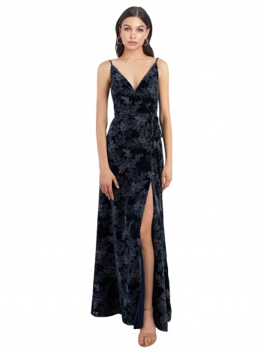 V-Back Sleeveless V-Neck A-Line Floral Velvet & Stretch Velvet Bridesmaid Dress Worcester