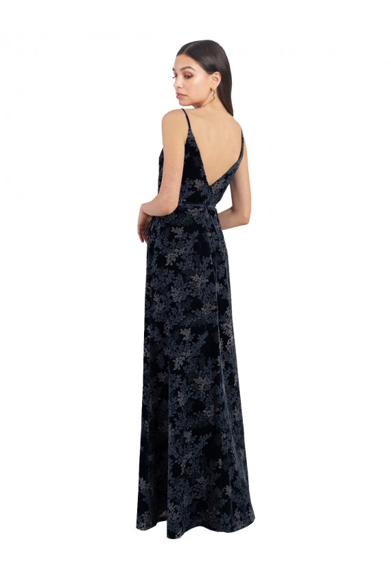 V-Back Sleeveless V-Neck A-Line Floral Velvet & Stretch Velvet Bridesmaid Dress Worcester