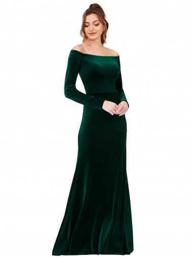 Long Sleeves Off the Shoulder Sheath Stretch Velvet Formal Evening Gown / Prom Dress / Bridesmaid Dress Worcester