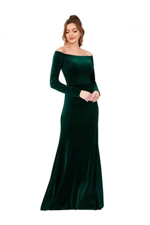 Long Sleeves Off the Shoulder Sheath Stretch Velvet Formal Evening Gown / Prom Dress / Bridesmaid Dress Worcester