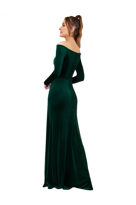 Long Sleeves Off the Shoulder Sheath Stretch Velvet Formal Evening Gown / Prom Dress / Bridesmaid Dress Worcester