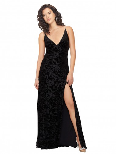 Open Back Sleeveless V-Neck Sheath Floral Velvet & Stretch Velvet Bridesmaid Dress Worcester