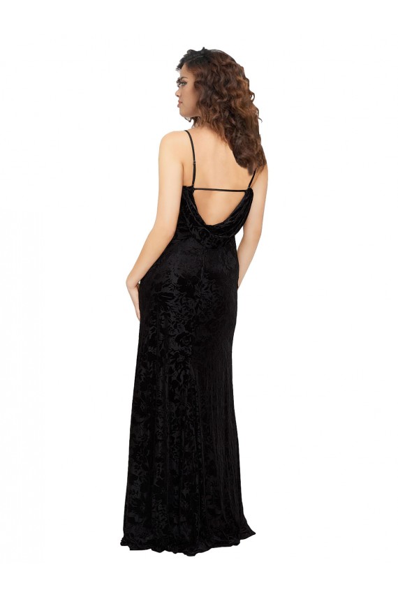 Open Back Sleeveless V-Neck Sheath Floral Velvet & Stretch Velvet Bridesmaid Dress Worcester