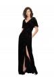 V-Back Short Split Sleeves V-Neck A-Line Floral Velvet & Stretch Velvet Bridesmaid Dress Worcester
