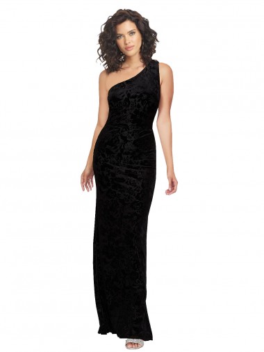 Sleeveless One Shoulder Sheath Floral Velvet & Stretch Velvet Bridesmaid Dresses Worcester