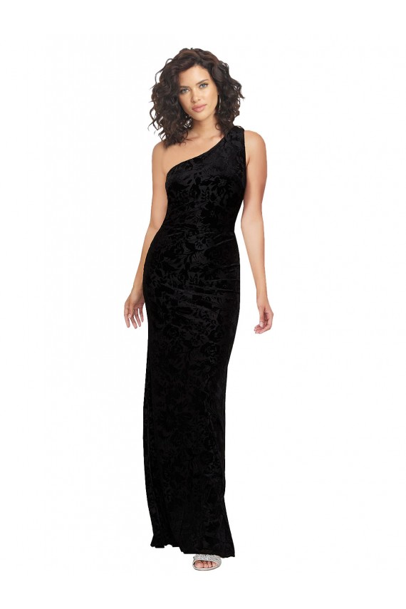 Sleeveless One Shoulder Sheath Floral Velvet & Stretch Velvet Bridesmaid Dresses Worcester