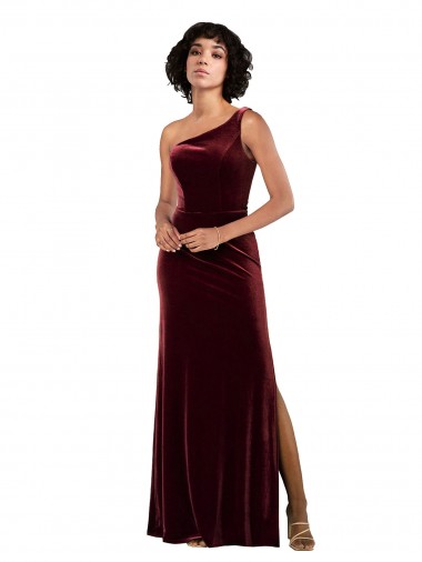 Sleeveless One Shoulder Column Stretch Velvet Formal Evening Gown / Prom Dress / Bridesmaid Dress Worcester
