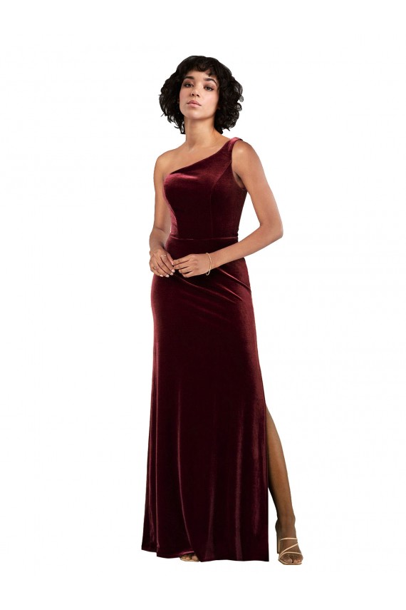 Sleeveless One Shoulder Column Stretch Velvet Formal Evening Gown / Prom Dress / Bridesmaid Dress Worcester