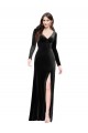 V-Back Long Sleeves V-Neck Column Stretch Velvet Formal Evening Gown / Prom Dress / Bridesmaid Dress Worcester